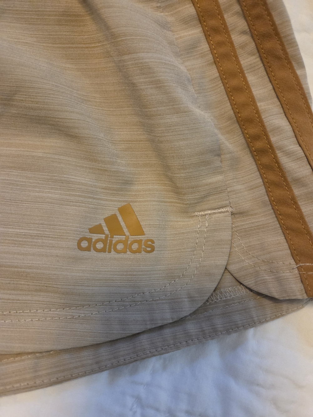 adidas Beige Athletic Shorts with Brown Side Stripes - Picture 3 of 5